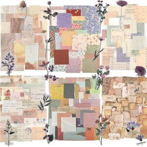Vintage Scrapbook Paper Kit 445PCS Journaling Supplies Stickers Craft Paper
